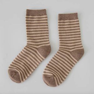 Milk Tea Light Brown Stripped Pattern Japanese Fashion Cozy Soft Socks for Women
